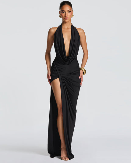 Elegantes, einfarbiges Neckholder-Kleid für Damen