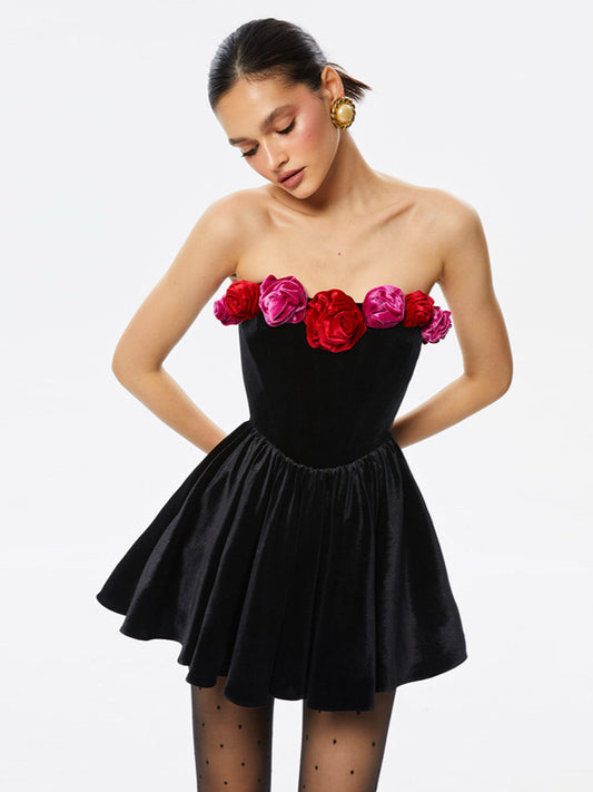 Sexy Tube Top Dress with Flower Decoration