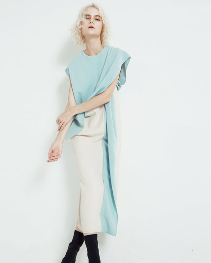 High Waist Ruffle Dress - Temperament Color Matching