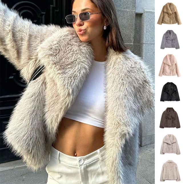 Winter Plüschmantel Mode Verdicken Revers Outwear Lässige Langarm-Oberteile Damenbekleidung