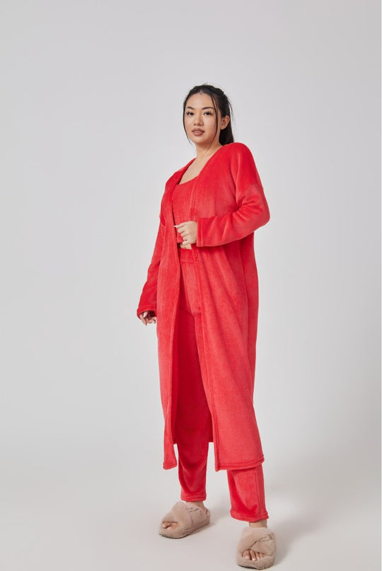Mysigt pyjamas-set, loungewear-set i 3 delar, gulliga myskläder, varma kostymset, matchande set, lounge-set, byxset i 3 delar, vinterklänning för kvinnor