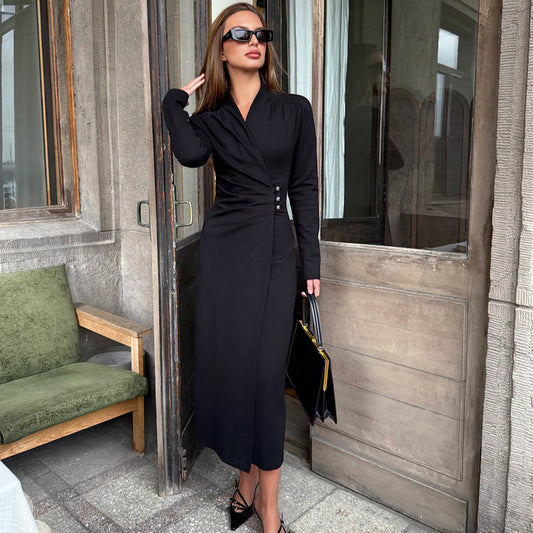 Simple All-matching Graceful Long Sleeve Dress For Women