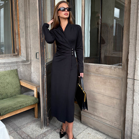 Simple All-matching Graceful Long Sleeve Dress For Women