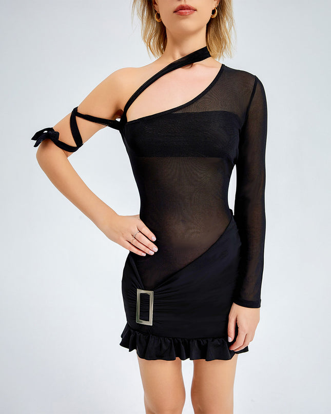 2024 Sexy Mesh Tube Top Dress - Black