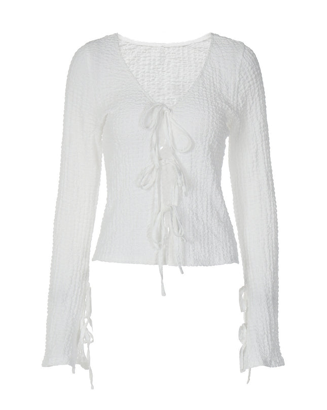 Fashion Cardigan Lace-up Backless Long Sleeve Women