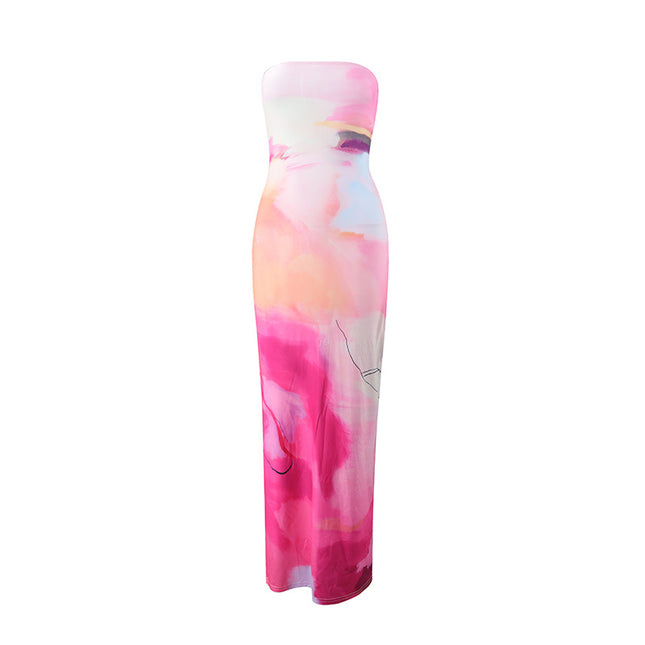 Bunt bedrucktes, sexy, trägerloses Oberteil-Kleid
