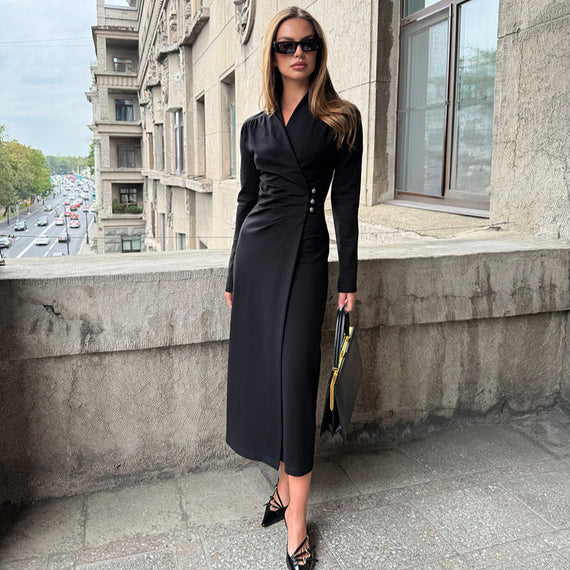 Simple All-matching Graceful Long Sleeve Dress For Women