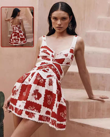 Damen Blümchen-Spitzen-Trägerkleid – Sommermode