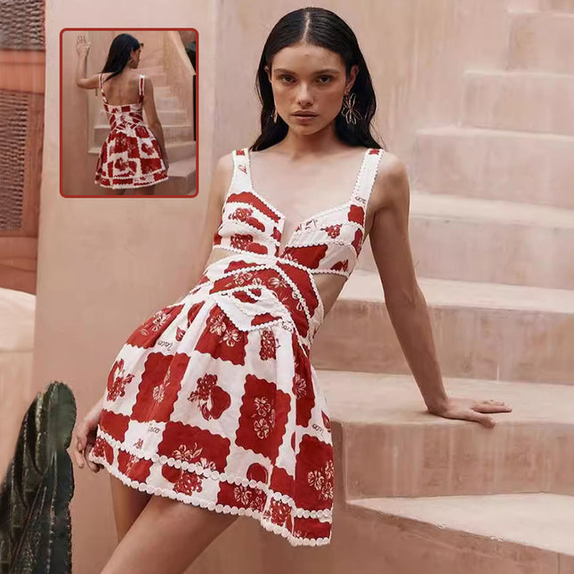 Damen Blümchen-Spitzen-Trägerkleid – Sommermode