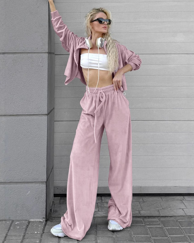 Velvet Gray Sweater Trousers Suit