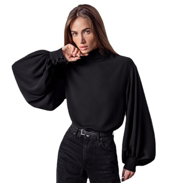 Elegante hochtaillierte Bluse mit Laternenärmeln