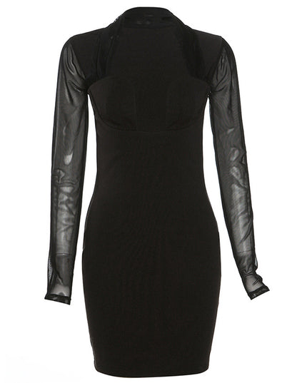 Women's Fashion Mesh Stitching Hip Dress