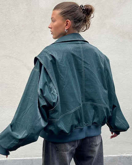 Schicke Biker-Reißverschlussjacke für Damen – Stilvolles Reversdesign & Lange Ärmel