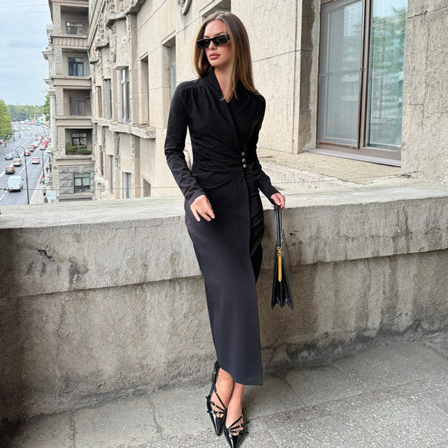 Einfaches, alltagstaugliches, elegantes Langarmkleid für Damen
