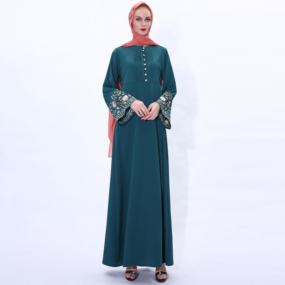Flower embroidery Abaya Hijab Muslim Dress female Caftan Islamic Kaftan Robe Musulman Abaya Islam F992