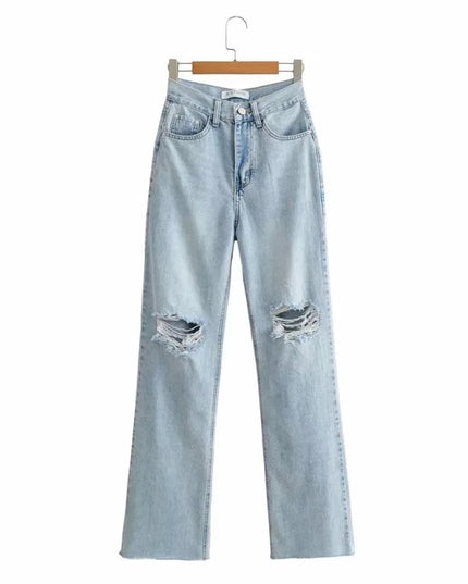 Fashion Denim Ripped Distressed Jeans Woman High Waist Flare Pants Bottom Streetwear Trousers Pants Jeans Ladies