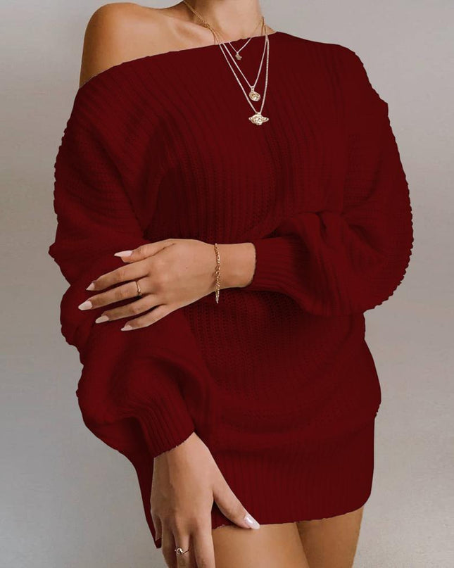 Casual Knitted Mini Dress Women Autumn Winter Sweaters Balloon Long Sleeve Knitwear Women's Dresses Loose Jersey