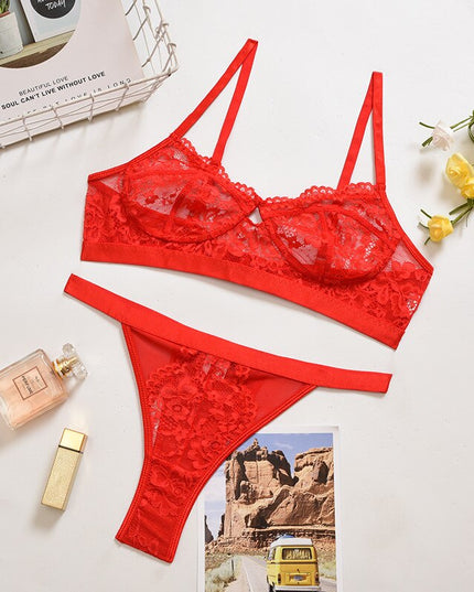 Damen Dessous-Sets Sexy Einfarbig Transparent Floral Bügel-BH Mode Durchsichtige Patchwork-Slips