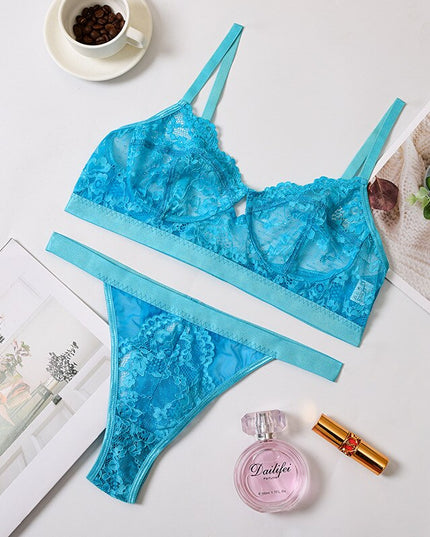 Damen Dessous-Sets Sexy Einfarbig Transparent Floral Bügel-BH Mode Durchsichtige Patchwork-Slips