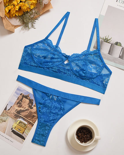 Damen Dessous-Sets Sexy Einfarbig Transparent Floral Bügel-BH Mode Durchsichtige Patchwork-Slips