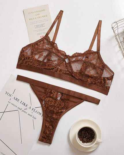 Damen Dessous-Sets Sexy Einfarbig Transparent Floral Bügel-BH Mode Durchsichtige Patchwork-Slips