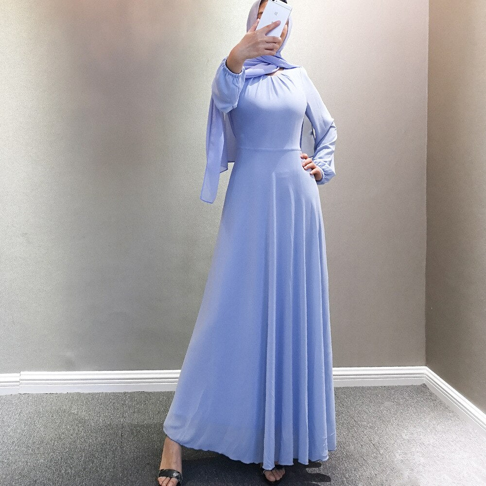Simple style thicker chiffon Muslim Robe syari female Dubai fake two pieces full Muslim abaya Arab Worship