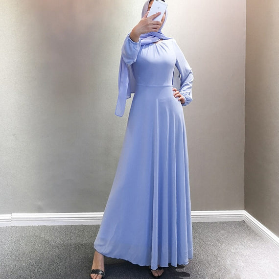 Simple style thicker chiffon Muslim Robe syari female Dubai fake two pieces full Muslim abaya Arab Worship