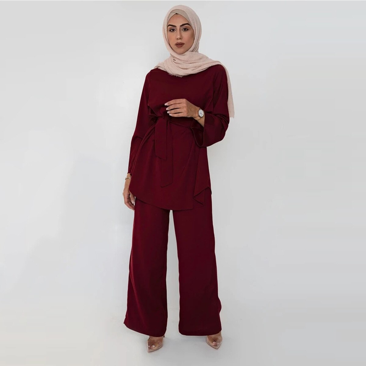 2 Pieces Dubai Abaya Hijab Muslim Dress Women Kaftan Islamic Clothing Grote Maten Dames Kleding Ensemble Femme Musulmane