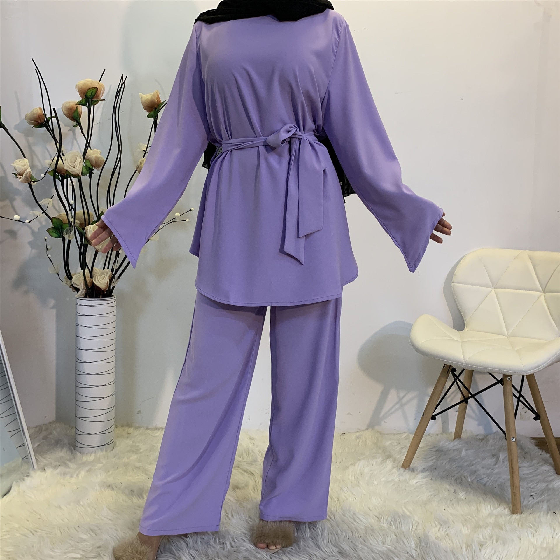 2 Pieces Dubai Abaya Hijab Muslim Dress Women Kaftan Islamic Clothing Grote Maten Dames Kleding Ensemble Femme Musulmane