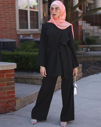 2 Pieces Dubai Abaya Hijab Muslim Dress Women Kaftan Islamic Clothing Grote Maten Dames Kleding Ensemble Femme Musulmane