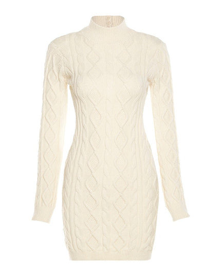 Fall Winter Fashion Twist Knitted Long Sleeve Backless Mini Dress for Women Elegant Warm Dresses Outfits Clothes