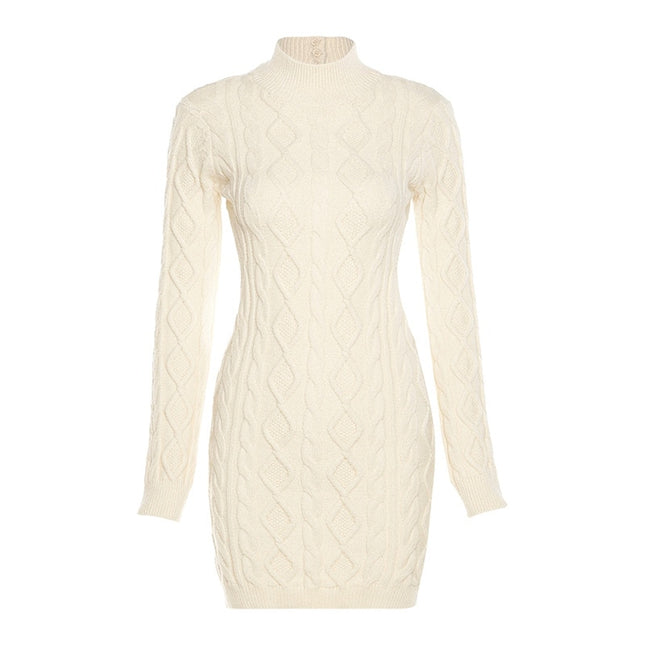 Herbst Winter Mode verdreht gestricktes Langarm Rückenfreies Minikleid für Damen Elegante warme Kleider Outfits Kleidung