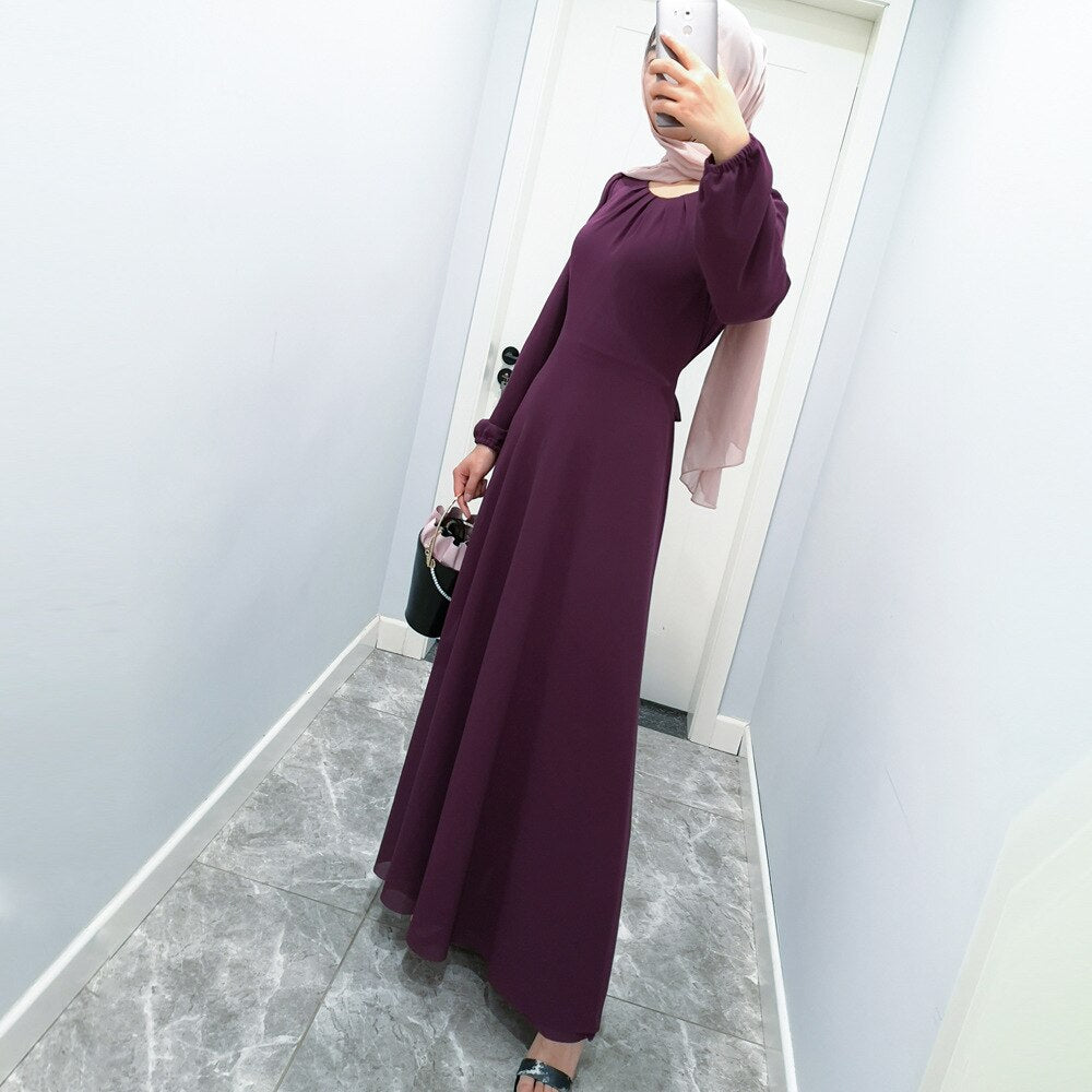 Simple style thicker chiffon Muslim Robe syari female Dubai fake two pieces full Muslim abaya Arab Worship