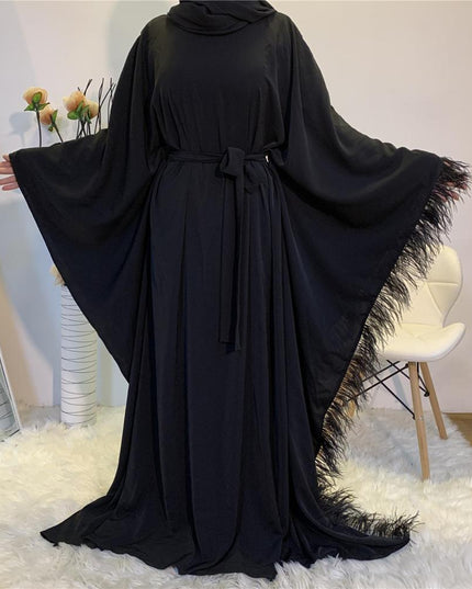 Latest Elegant bat sleeved Long Muslim peignoir female muslim Dress female tassel design cloak Dubai Islamic  abaya