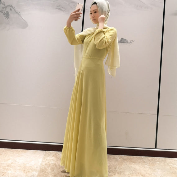 Simple style thicker chiffon Muslim Robe syari female Dubai fake two pieces full Muslim abaya Arab Worship