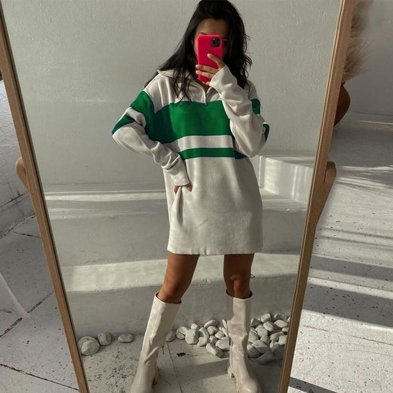Pullover Turtleneck Knit Striped Sweater Long Sleeve Knitwear Jumper Half Zip Up Oversized Knitted Long Sweaters For Women