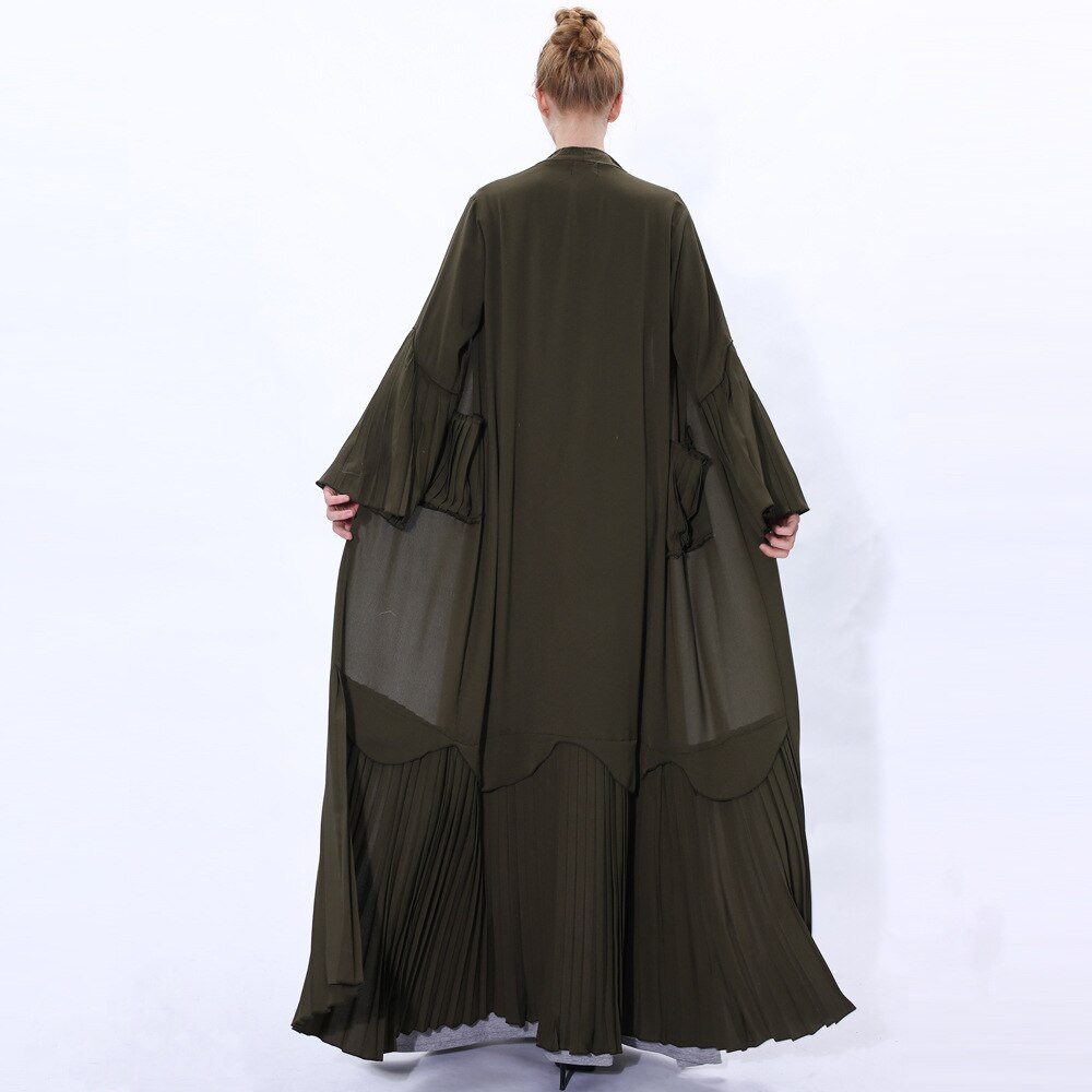 Ramadan Eid pleated Kimono Cardigan Abaya female Dubai Hijab Muslim Dress Kaftan Caftan Islam Clothing Abayas Robe