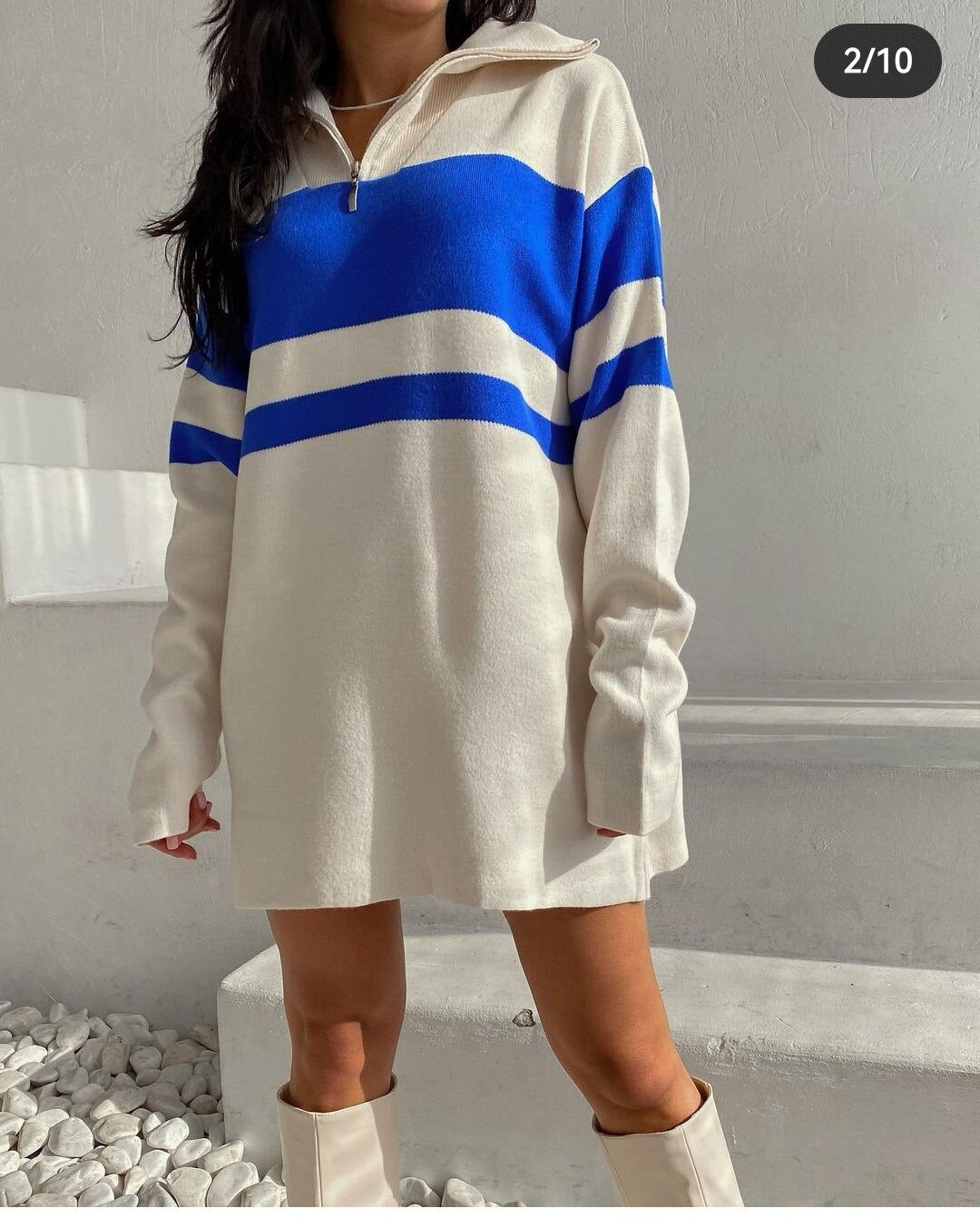 Pullover Turtleneck Knit Striped Sweater Long Sleeve Knitwear Jumper Half Zip Up Oversized Knitted Long Sweaters For Women