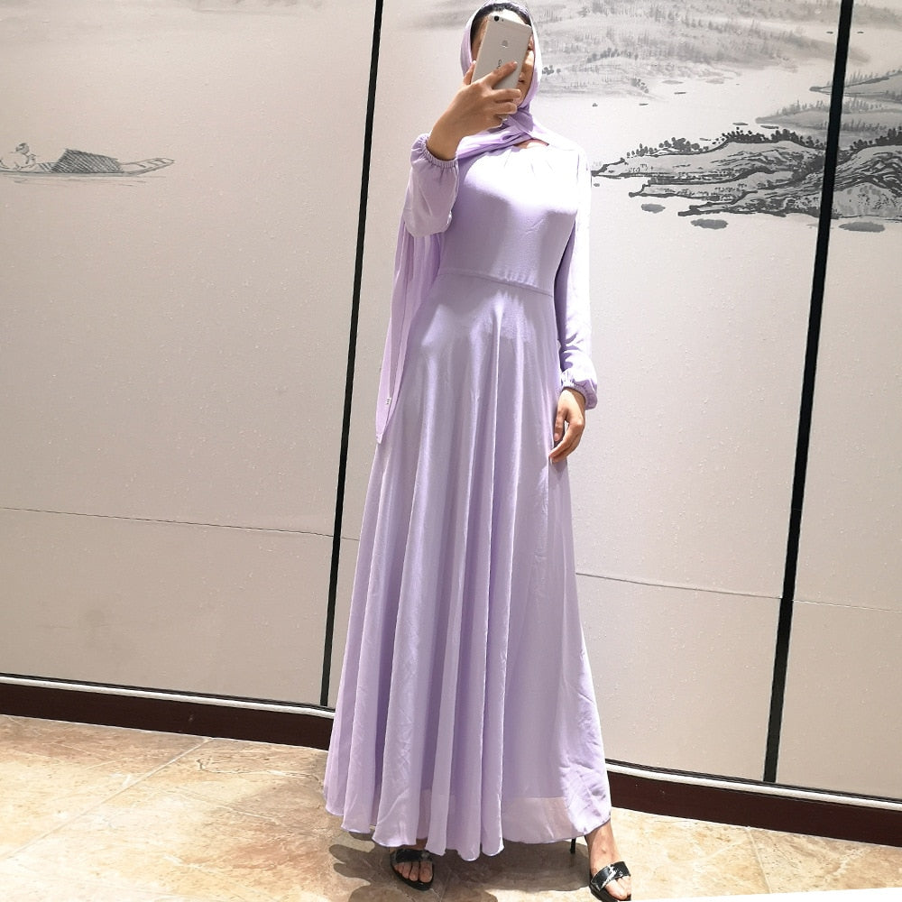 Simple style thicker chiffon Muslim Robe syari female Dubai fake two pieces full Muslim abaya Arab Worship
