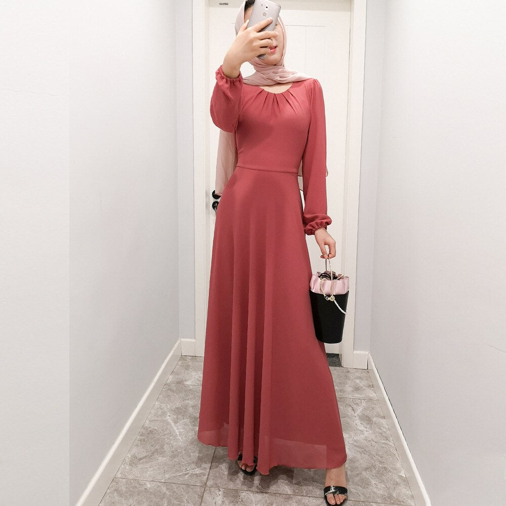 Simple style thicker chiffon Muslim Robe syari female Dubai fake two pieces full Muslim abaya Arab Worship