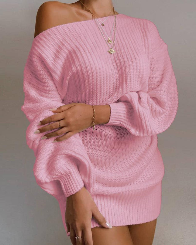 Casual Knitted Mini Dress Women Autumn Winter Sweaters Balloon Long Sleeve Knitwear Women's Dresses Loose Jersey