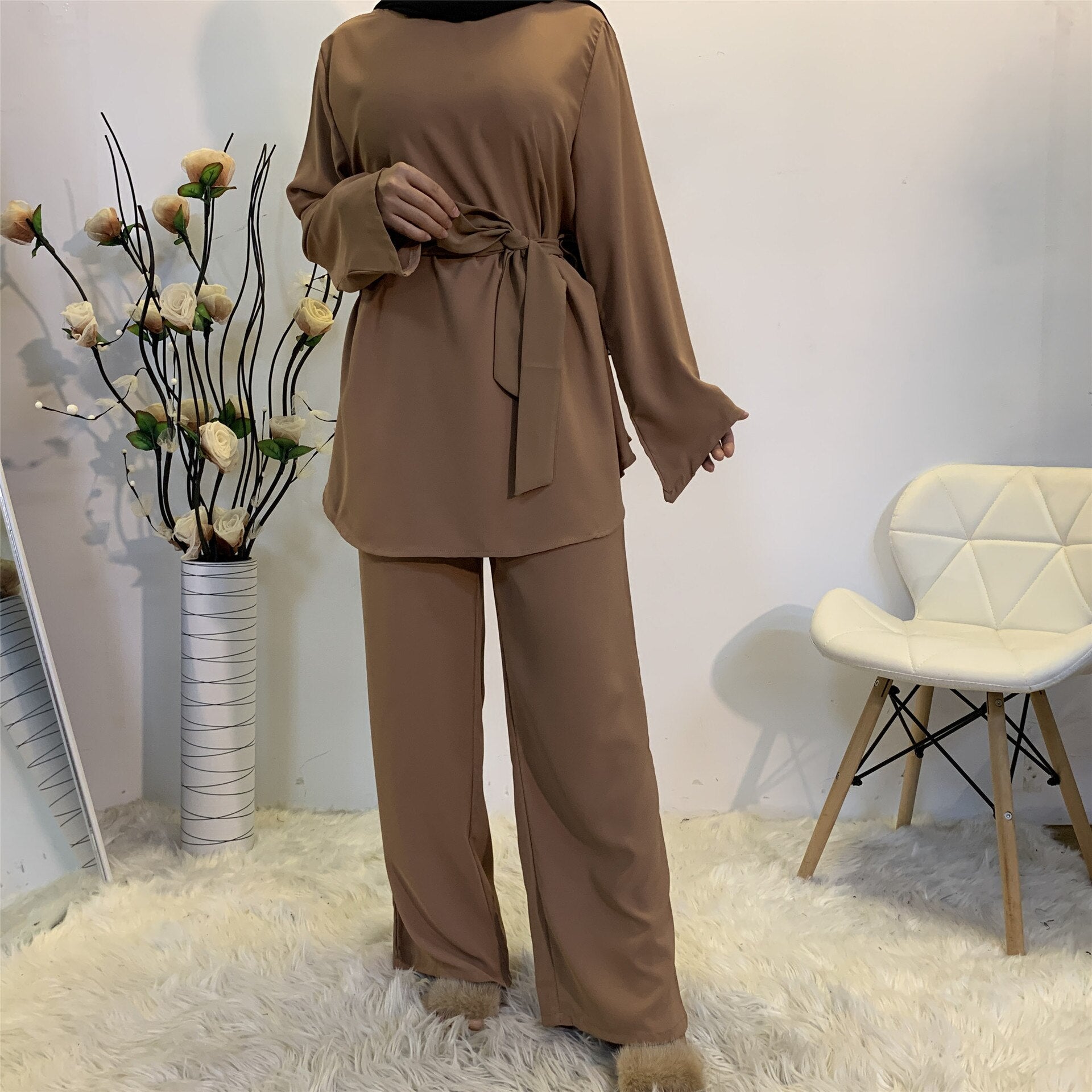 2 Pieces Dubai Abaya Hijab Muslim Dress Women Kaftan Islamic Clothing Grote Maten Dames Kleding Ensemble Femme Musulmane