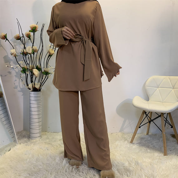 2 Pieces Dubai Abaya Hijab Muslim Dress Women Kaftan Islamic Clothing Grote Maten Dames Kleding Ensemble Femme Musulmane