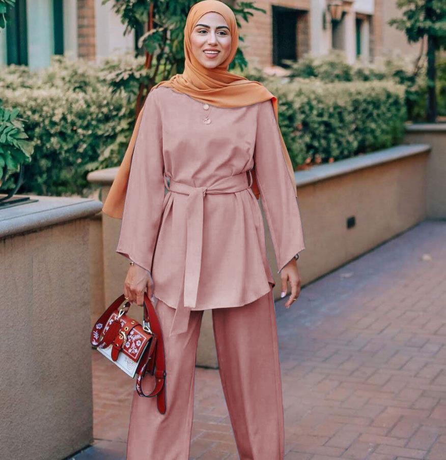 2 Pieces Dubai Abaya Hijab Muslim Dress Women Kaftan Islamic Clothing Grote Maten Dames Kleding Ensemble Femme Musulmane