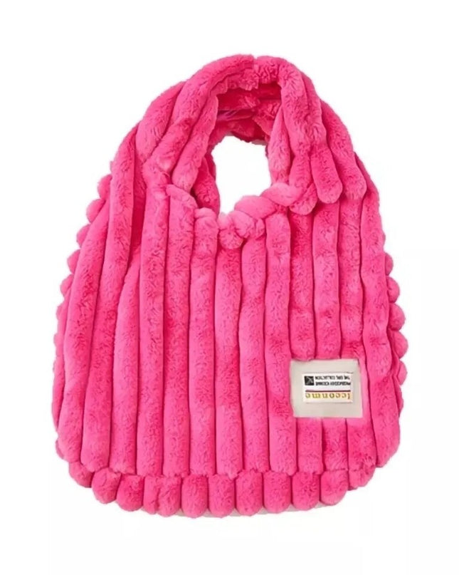 Bags Fashion Rose Pink Female Furry Tote Purse Handbag Winter Soft Plush Cool Girls Underarm