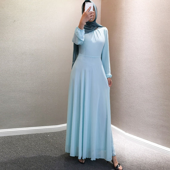 Simple style thicker chiffon Muslim Robe syari female Dubai fake two pieces full Muslim abaya Arab Worship