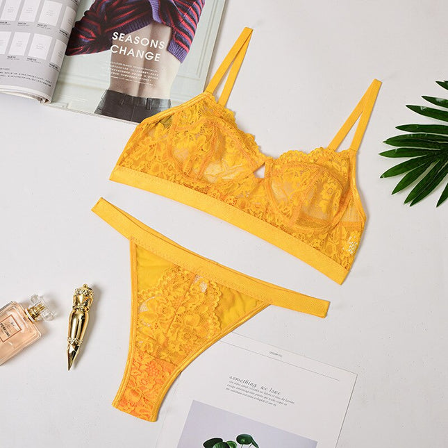 Damunderklädesset Sexiga Enfärgade Transparenta Blommor Bygel Behå Mode Genomskinliga Patchwork-trosor