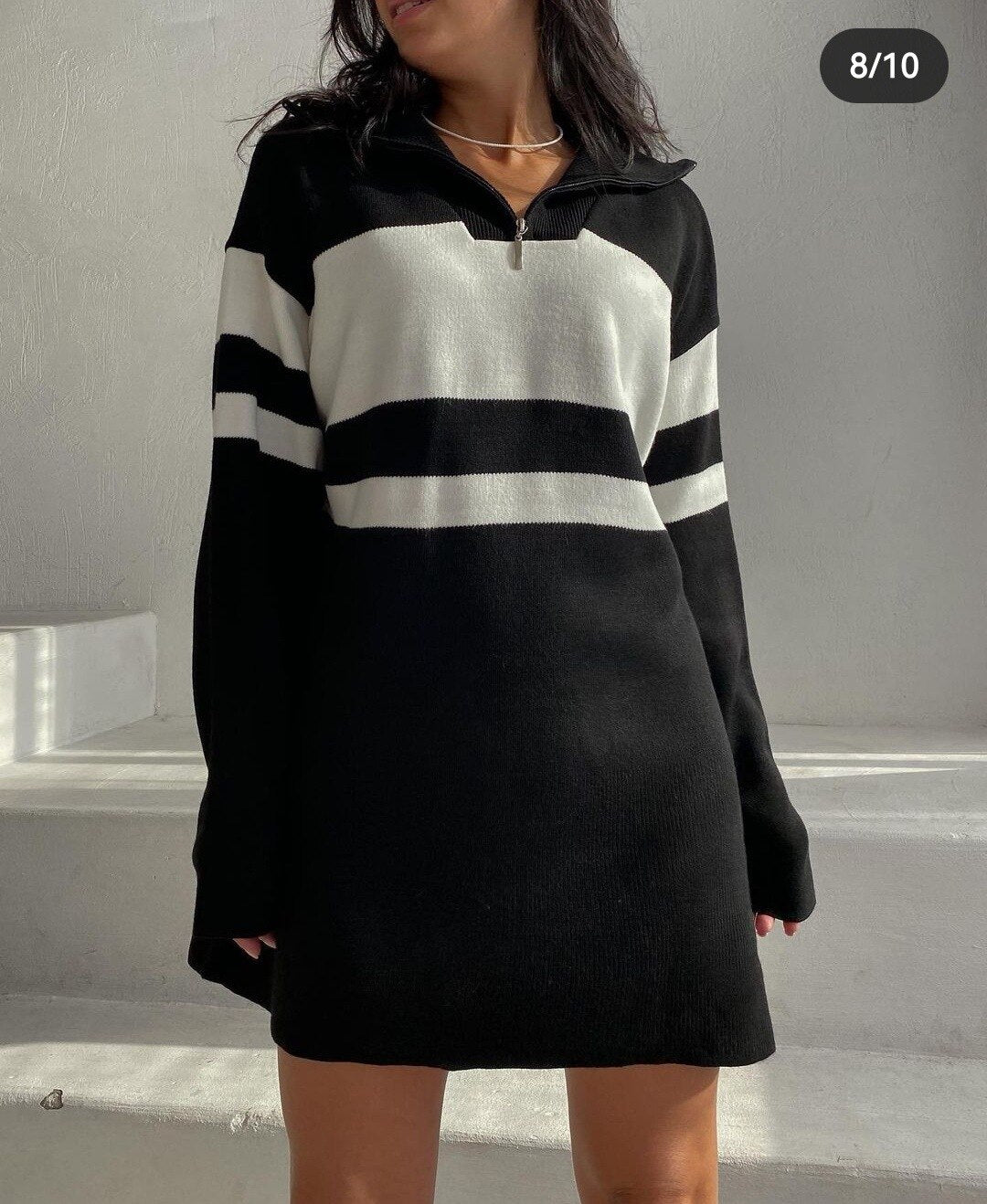 Pullover Turtleneck Knit Striped Sweater Long Sleeve Knitwear Jumper Half Zip Up Oversized Knitted Long Sweaters For Women