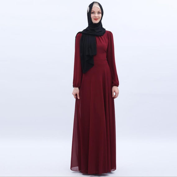 Simple style thicker chiffon Muslim Robe syari female Dubai fake two pieces full Muslim abaya Arab Worship