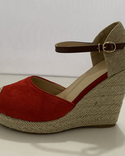 Women espadrille Ladies Wedge sandals High heels Platform Bohemia weave strap sandalia red suede pumps